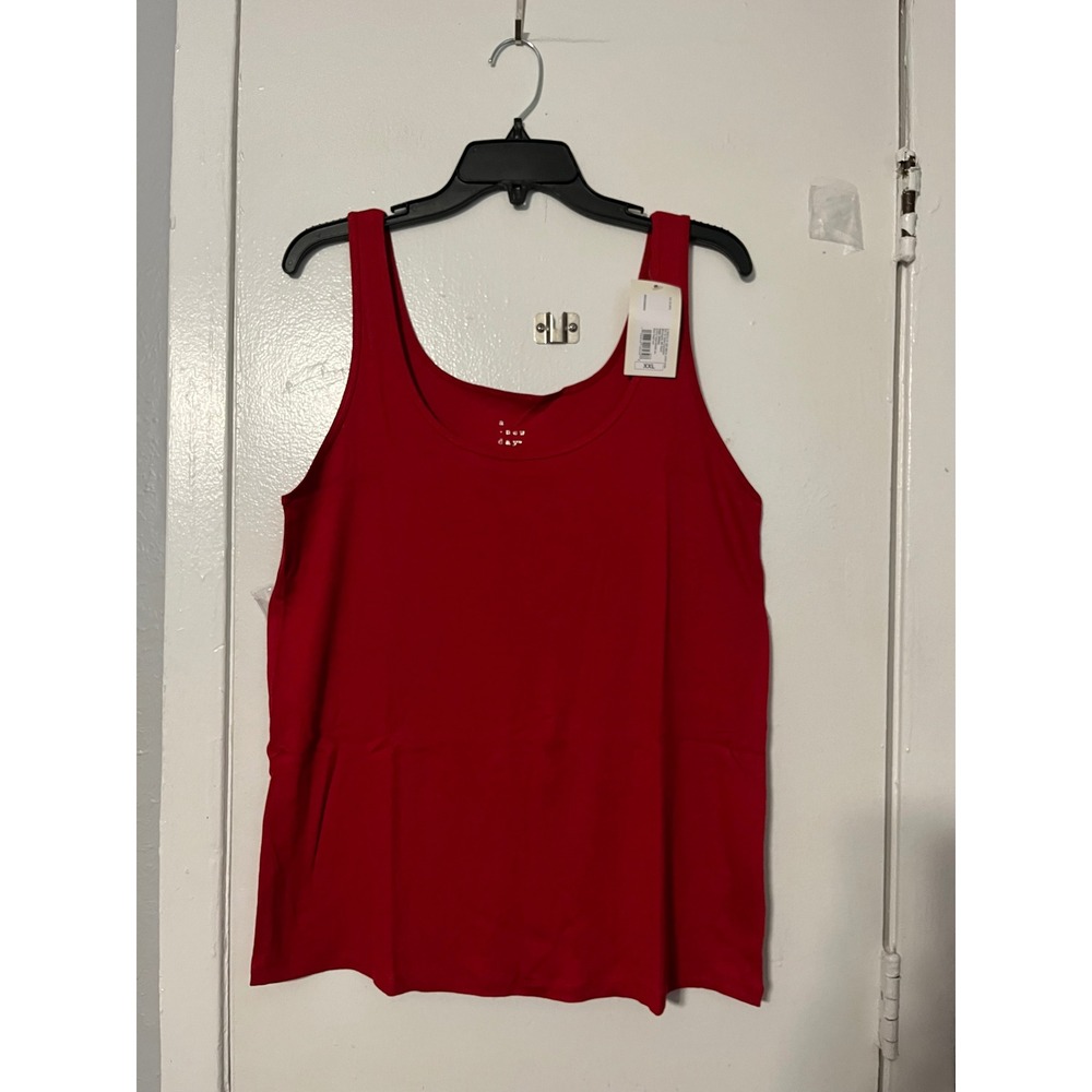 A New Day Red Ribbed Scoop Neck Tank Top XXL Sleeveless Cotton Modal Blend NWT